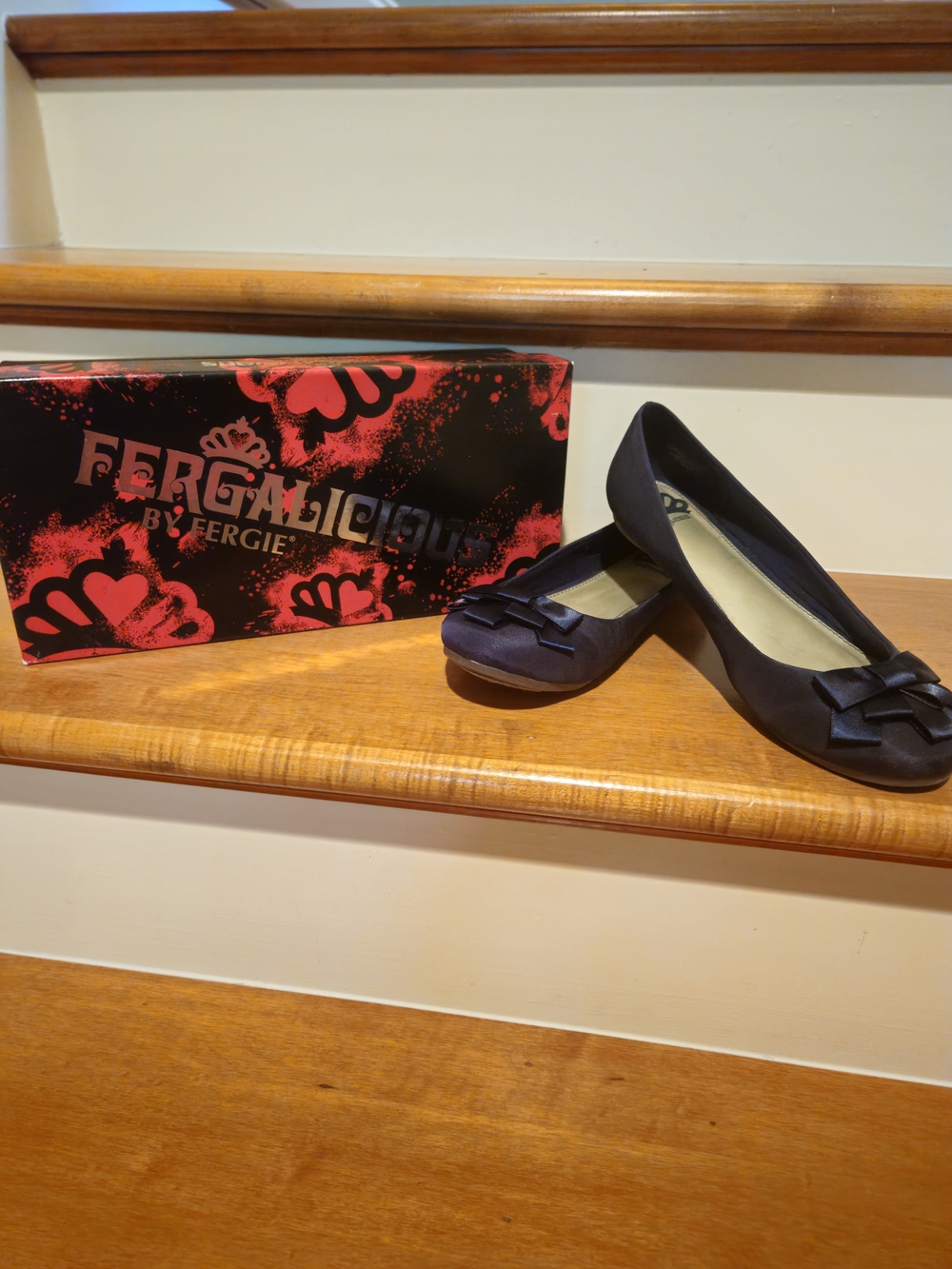 Fergalicious "ADELE" Navy Bow Slip-On Flats W/Shoebox